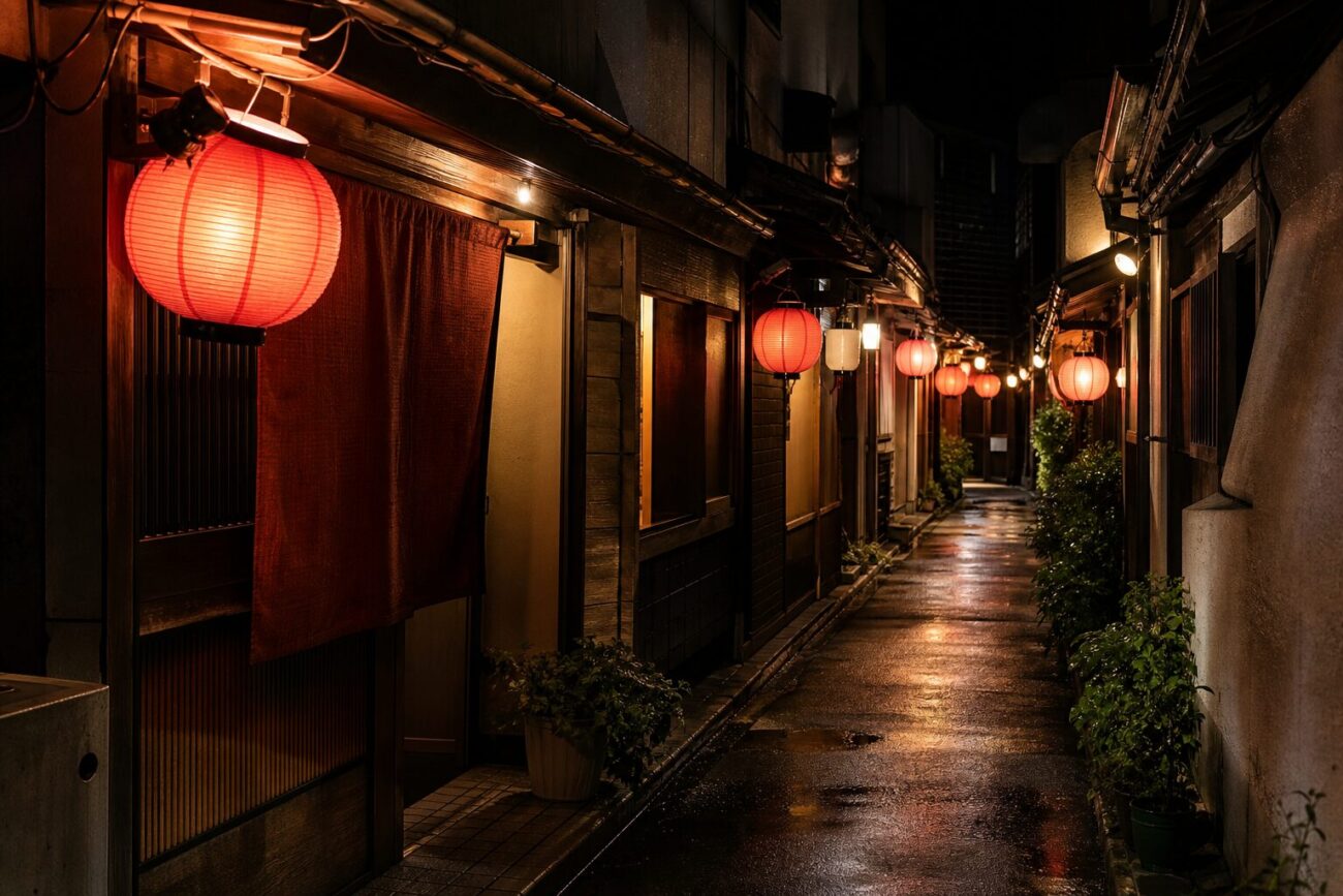 赤提灯が並ぶ夜の飲み屋街
