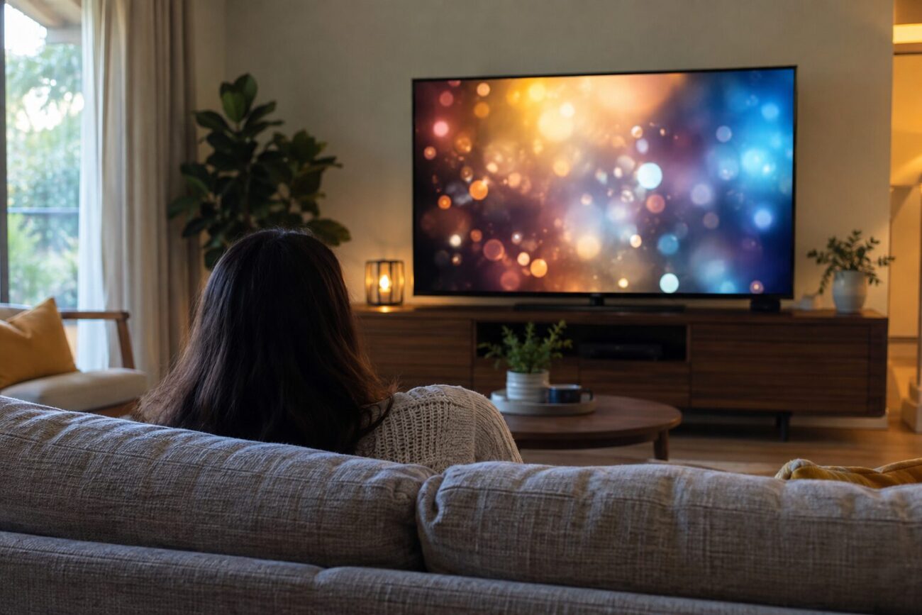 リビングでテレビを見る人の後ろ姿