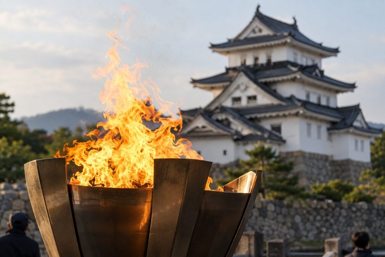 採火式で灯された聖火