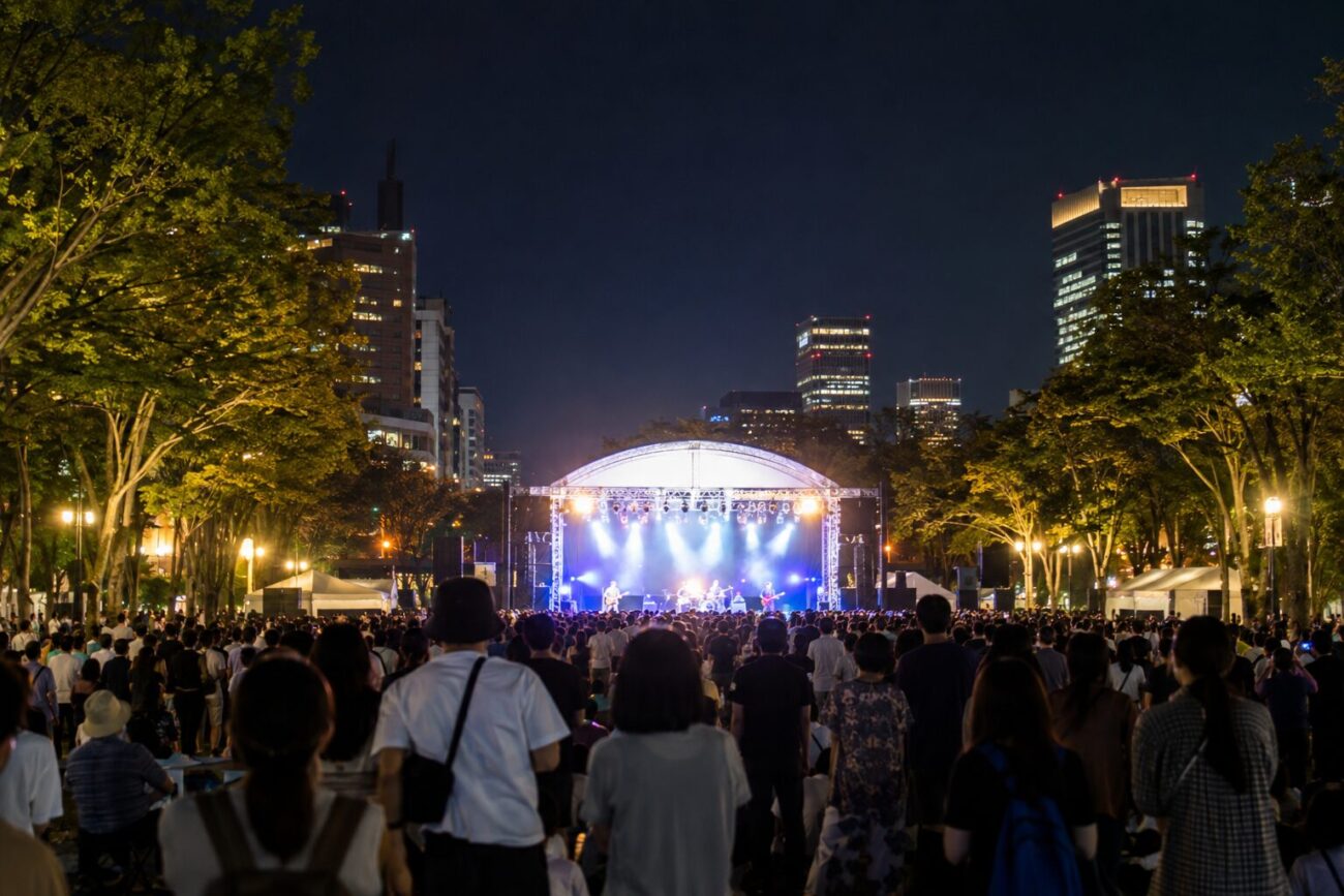 夜の久屋大通公園でのイベントの様子
